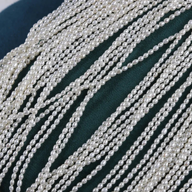 2mm 2.5mm 3mm Tiny Natural White Rice Freshwater Pearls Loose Strand Jewelry Accessories