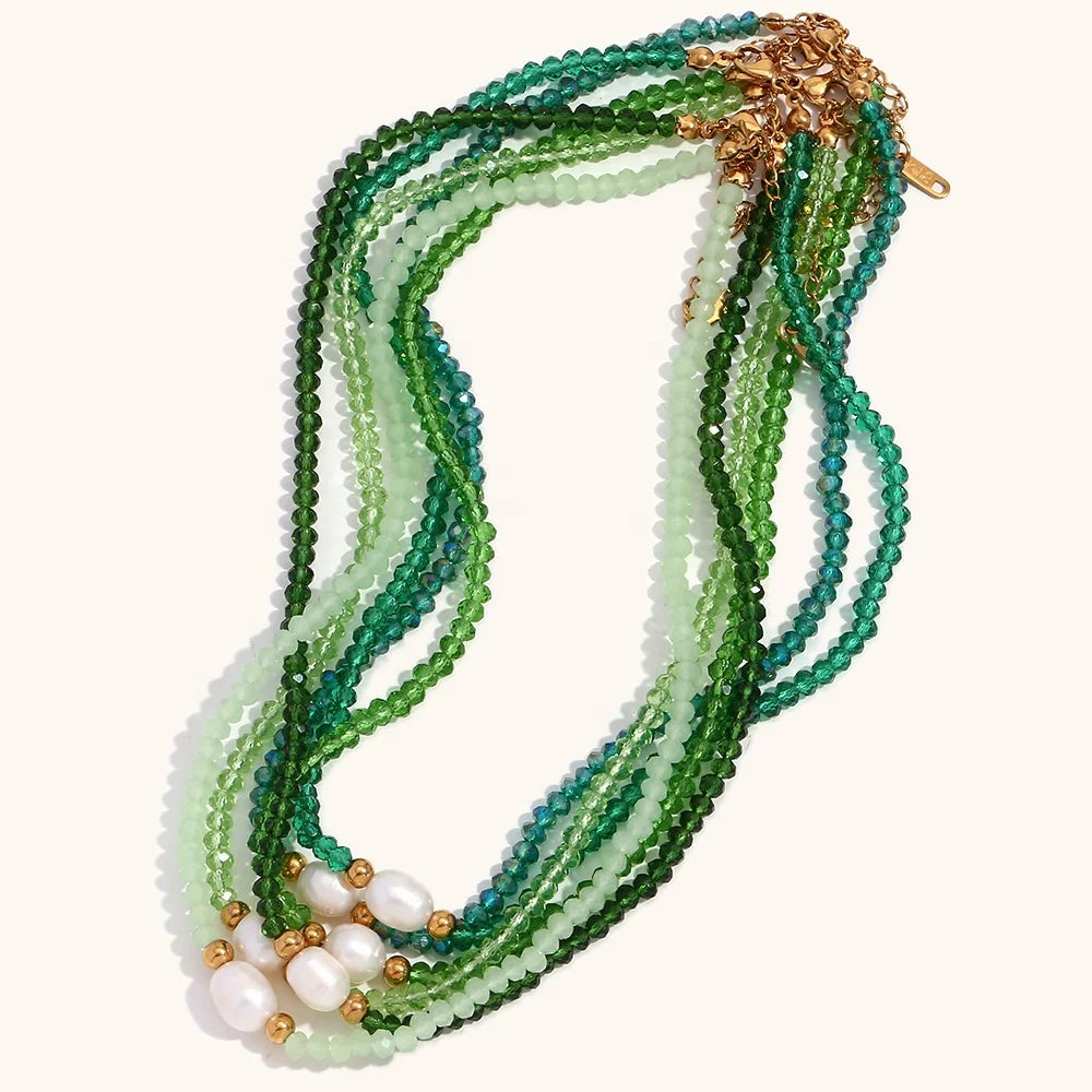 Dingran Necklace Freshwater Pearl Green Crystal Bead Necklaces Natural Stone Beaded Jewelry for Women