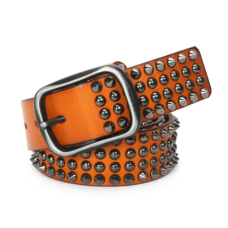 Wholesale 3.8cm 1.5" Width Pin Buckle First Class Strong Italian Leather Western Multi Tip Nail Studs Rivets Jeans Punk Belt