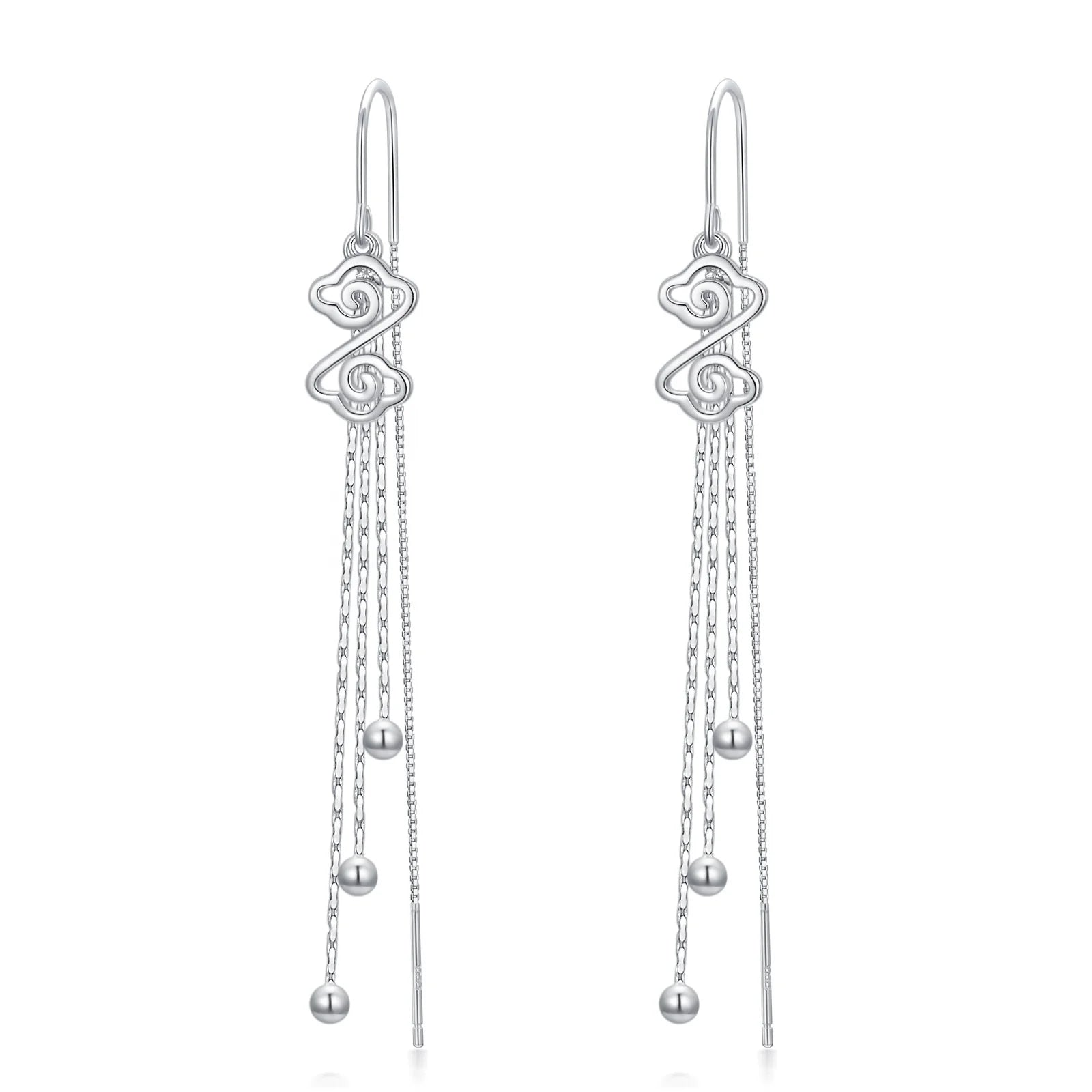 Minimalist Design 925 Sterling Silver Geometry Long Thread Tassel Threader Earrings for Women