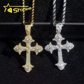Fine Jewelry 925 Sterling Silver Gold Plated Moissanite Cross Pendant Custom Men Hip Hop Iced Out Pendant Necklace