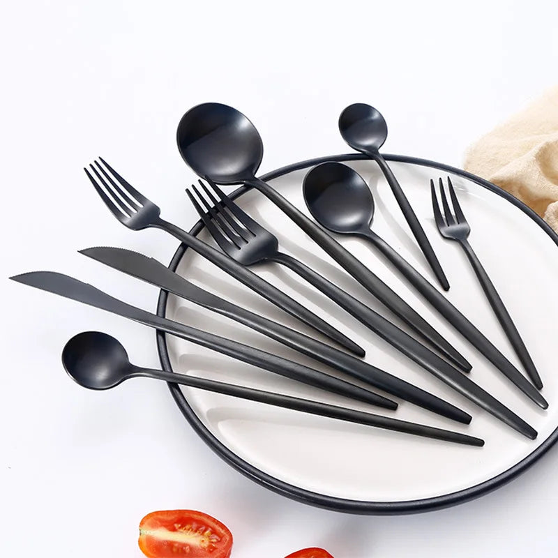 Luxury 4PCS BPA-Free Flatware Set Matte Black Stainless Steel Kitchen Silverware Includes Steak Knife Fork Chopsticks Cutlery