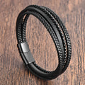 Designer Men Black Natural Stone Beaded Bangle Genuine Leather Braided Bracelet With Magnetic Clasp Men's Jewelry