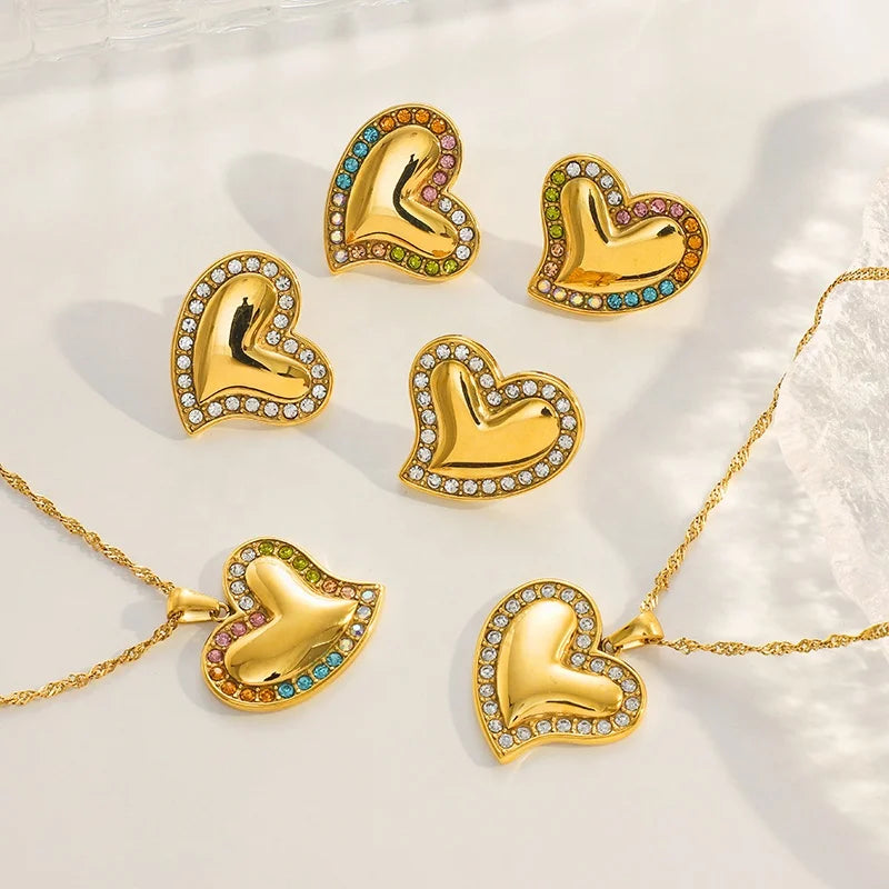 MICCI Women Accessories Fashion Jewelry Gold Plate Vintage Color Zircon Love Earrings Necklace Wholesale