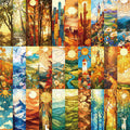 15CM 30PCS Stained Glass Mountains Forest Scenery bookmark