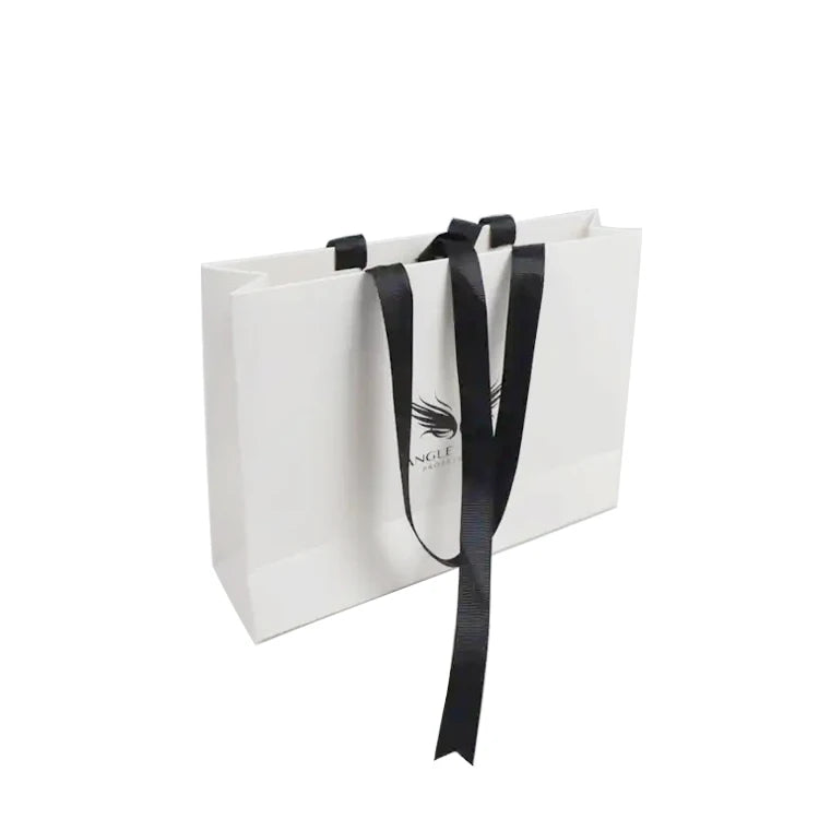 Wholesale Custom Printed Design Luxury White Gift Shopping Paper Bag with Ribbon Handle