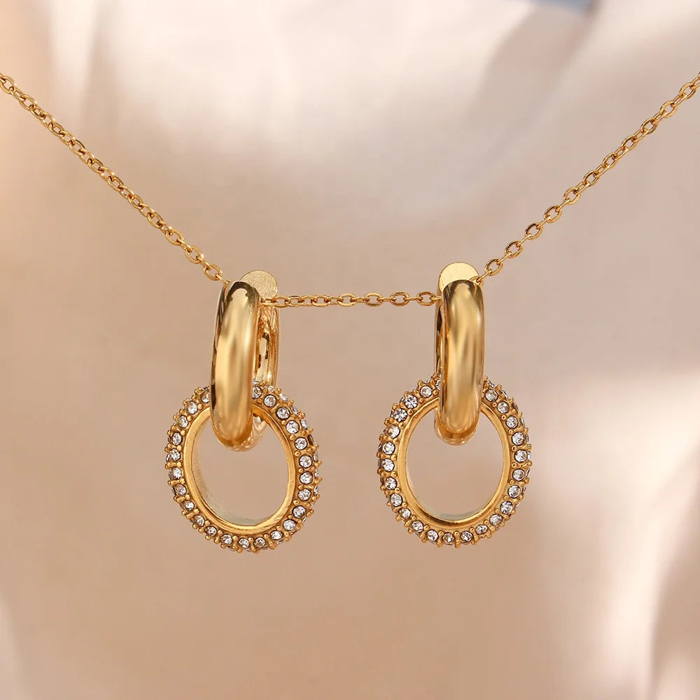 Drop Ship Shining Micro Insert Zircon Hoop Dangle Earring 18K Gold Plated Stainless Steel Earings Jewelry Women