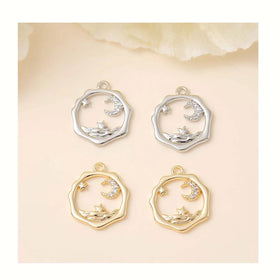 Handmade Fashion Jewelry Findings Brass Diamond-set Star and Moon Pendant Assembly DIY Necklace Bracelet Earrings Accessories