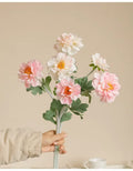 High Quality Single Branch 3-head Flocking Peony Simulation Flower for Wedding Home Model Room Decoration