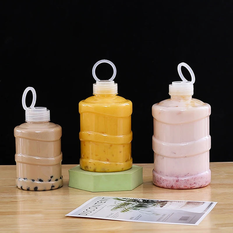 500ML 16OZ Juice Drink Containers PET Plastic Milk Tea Bucket Bottles With Caps for Juicing Drinking Cold Beverages
