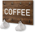 JUNJI  Wall-Mounted Burnt Wood 8-Hook Coffee Mug Hanging Organizer Cup Hanger Rack