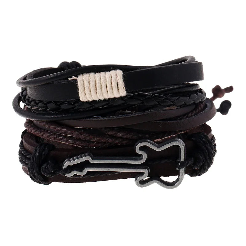 Wholesale Vintage Men's Fashion Leather Bracelet & Bangle Metal Guitar Design for Men & Women Jewelry