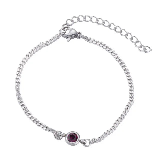 Simple Stainless Steel Silver Plated 6MM Birthstone Zircon Bracelet Titanium Steel Personalized Birthday Zircon Stone Bracelet