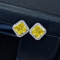 Custom Luxury Yellow Square Radiant Cut Cubic Zirconia Rhodium Plated Earrings Jewelry 925 Sterling Silver Stud Earrings