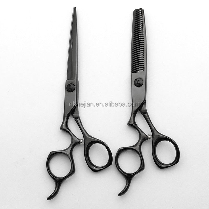 Black Stainless Steel Beauty Hair Scissors Set 6 Inch Left-Handed Professional Salon Barbers Shears