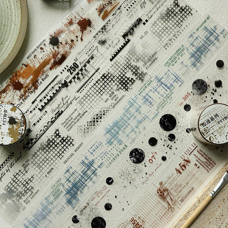 1 Roll Water Activated Masking Tape Drawing Series Mottled Collage Theme PET Material Handbook Bottoming Stickers MegaBDM