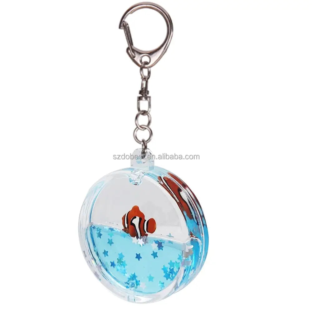Flat Round Clownfish Floating Sea Liquid Crystal Custom Acrylic Shaker Keychains