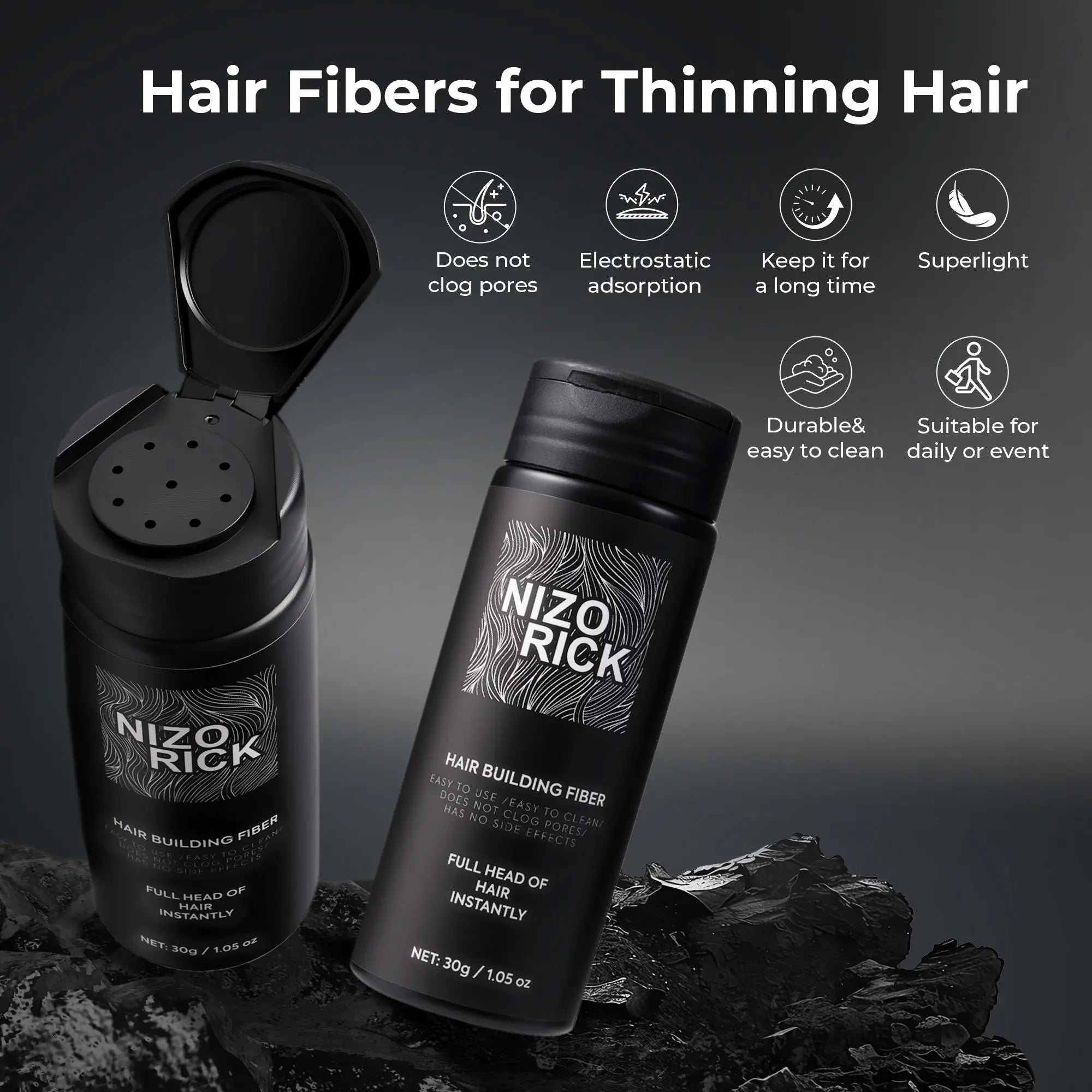 Wholesale 30g Hair Building Fibers NIZORICK Natural Hair Loss Concealer Powder Instant Thickening Keratin Fibers for Bald Spots