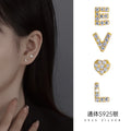 Luxury 925 Sterling Silver L O V E Shape Alphabet Earring Dainty Pave CZ Initial Letter Stud Earrings
