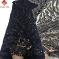 Black Luxury African Tulle Lace Fabric 3D Pearl Flower Sequence Embroidery Beaded Wedding Lace Fabric for Evening Party Dresses