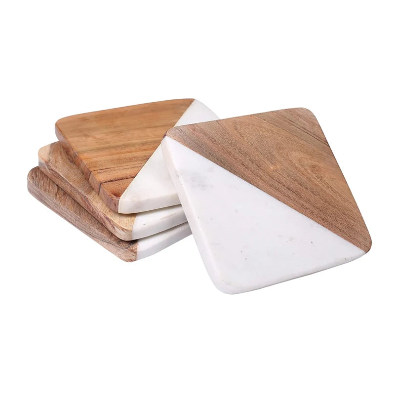 Bar Home Creative Marble Splicing Wooden Placemat Square Coaster Bamboo Customize Cup Coaster