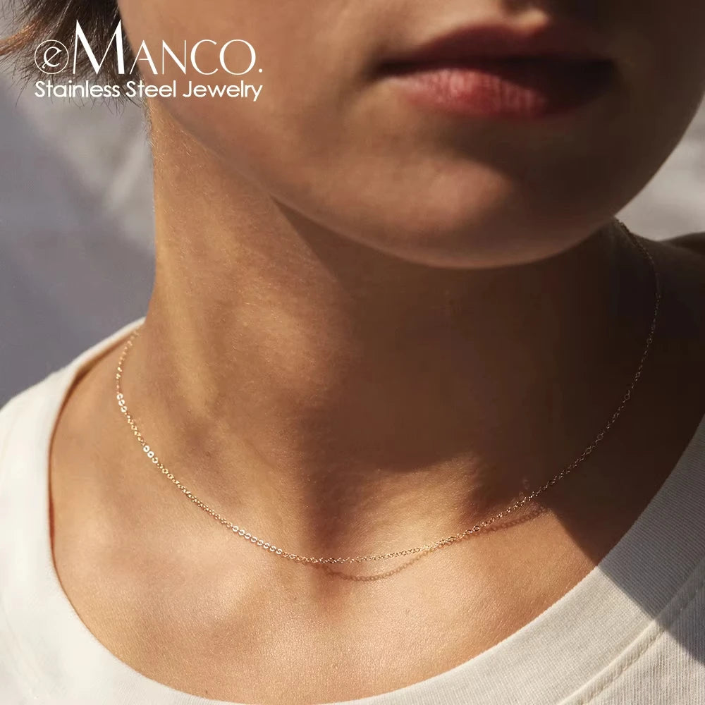 EManco Women's Stainless Steel Link Chain Necklace & Collare Choker Classic Style Fine Jewelry for Party Plain Shine