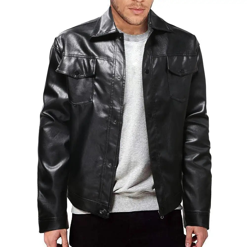 SZLLY-1217-PY43 Hot Sale Fashion Design Men's Leather Jacket Plus Size Solid Color Coat