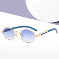 Retro Style Metal Sunglasses Women Round Male Gold Steampunk Small Frame Oval Glasses for Men Brown Blue Wood Pattern Uv400