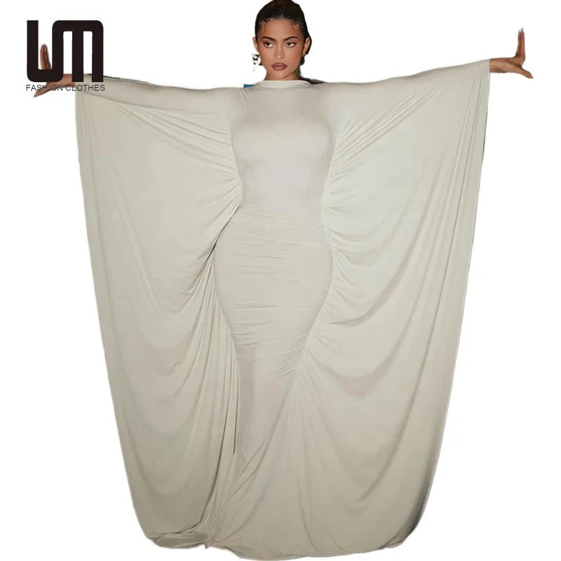 OEM Hot Fashion Autumn Women Streetwear Solid Color Long Sleeve Party Club Irregular Maxi Dress