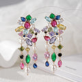 Beautiful Women Long Tassel Drop Earrings Fashion Irregular Geometry CZ Pearl Splicing Design Exquisite Anniversary Jewelry