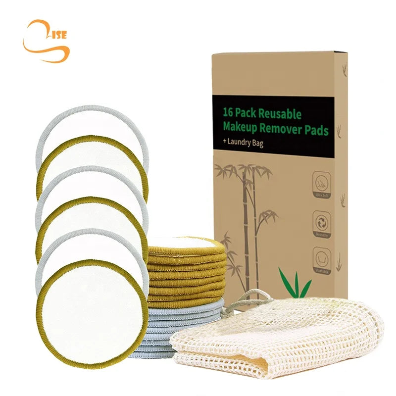 Eco-friendly 3.15" Round Soft Reusable Bamboo Terry Makeup Remover Pads Laundry Bag Facial Wash Pads for Women