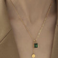 No Tarnish Gold Plated Stainless Steel Anchor Pendant Necklace Adjustable Rectangle Emerald Diamond Pendant Necklace