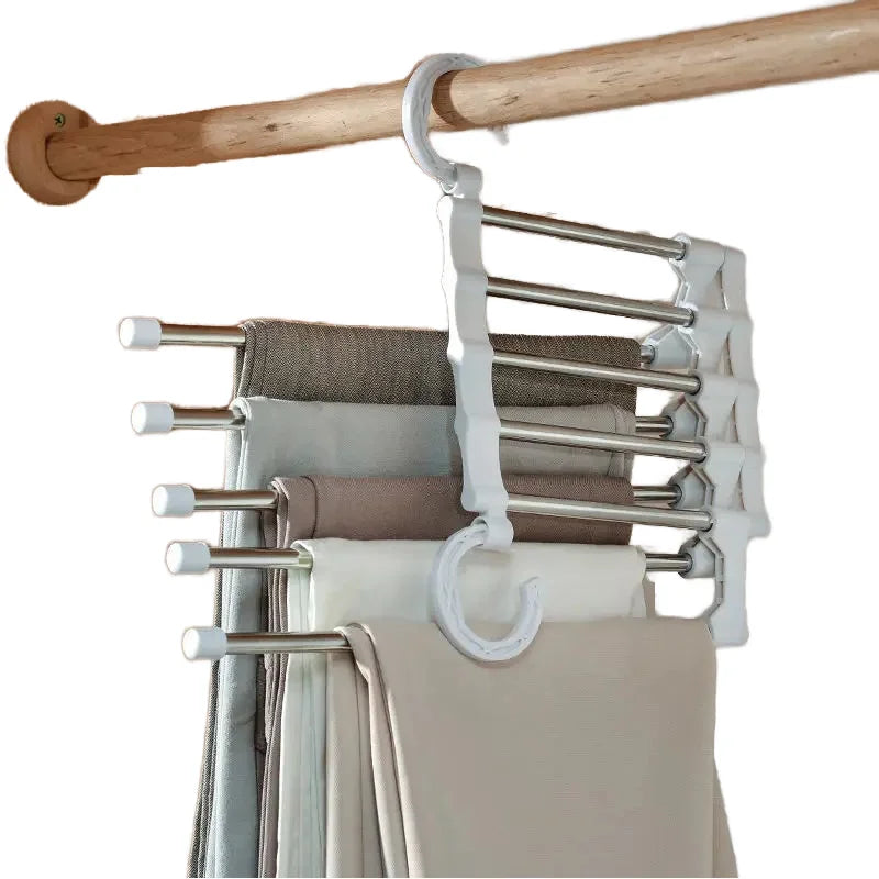 Factory Wholesale Multifunctional Pants Rack Hanger 5 Tube Folding 9 Tube Double Storage Holders for Pants Towels Scarves Bags