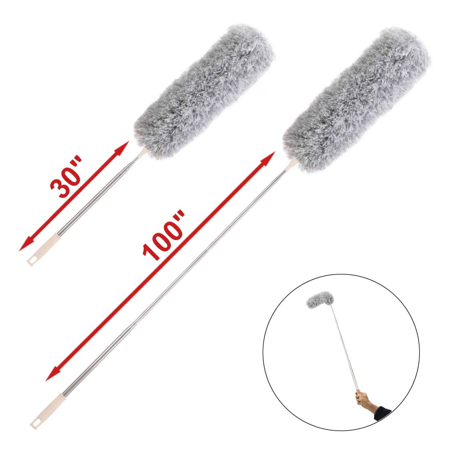 Jesun Portable Magic Duster 245cm Max Length Feather Head Flexible Soft Spin Cleaning Duster Removable for Ceiling Cleaning