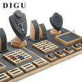 DIGU Custom Luxury Grey Colour Wood Jewelry Display Set Bust Necklace Bracelet Earrings Jewelry Display Stand