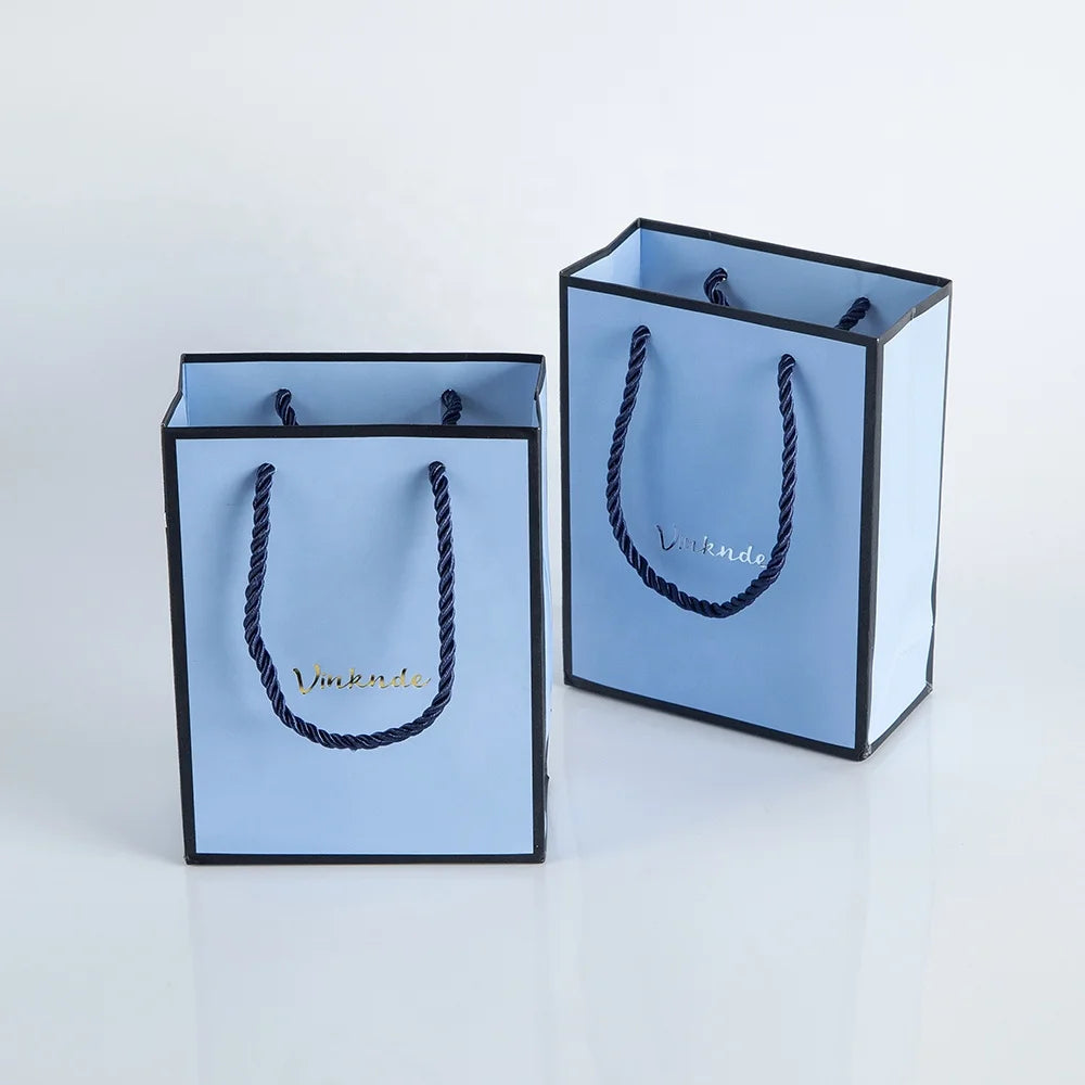 Luxury Blue Custom Design Jewelry Boxes for Cosmetic Gift Clothing Shopping Packaging Paper Bags Stylish Luxury Jewelry Packing