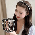 Girl Luxury Pearl Rhinestones Flower Hair Accessories Hairband Double Layer Twist Plait Headband Hairpin Headband Women 2 Pcs