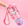 Plastic Water Bottle with Bounce Cover Portable for Students School Drink Cup Shoulder Strap Summer Outdoor Travel Lemon Mug