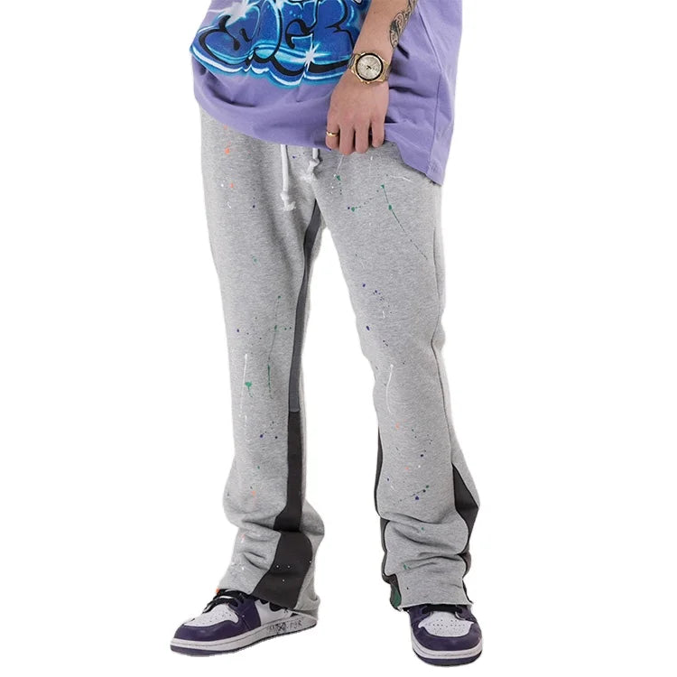 Custom Men's Casual Elastic Waistband Stacked Flare Sweatpants Mens High Quality Flared Jogger Track Pants Men Fitness Trousers