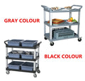 Catering Buffet Equipment Plastic Food Serving Trolley 3-Tier 5mm Thick 30-50kg Capacity LFGB Certified Restaurant Service Cart