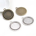 20mm Inner Size Antique Silver Plated and Bronze Line Style Round Cabochon Base Bezel Setting Charms Pendant Blank Trays