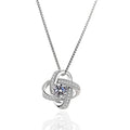 925 Sterling Silver Rose Gold Plated Zircon Diamond Four-Leaf Grass Link Chain Pendant Necklace for Women's Wedding Anniversary