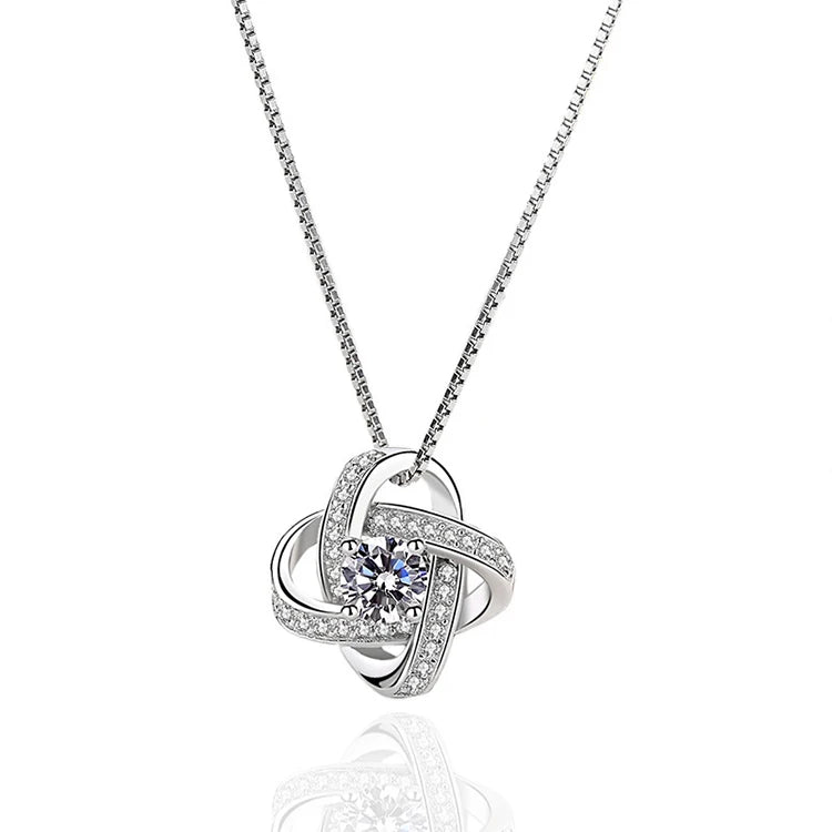 925 Sterling Silver Rose Gold Plated Zircon Diamond Four-Leaf Grass Link Chain Pendant Necklace for Women's Wedding Anniversary