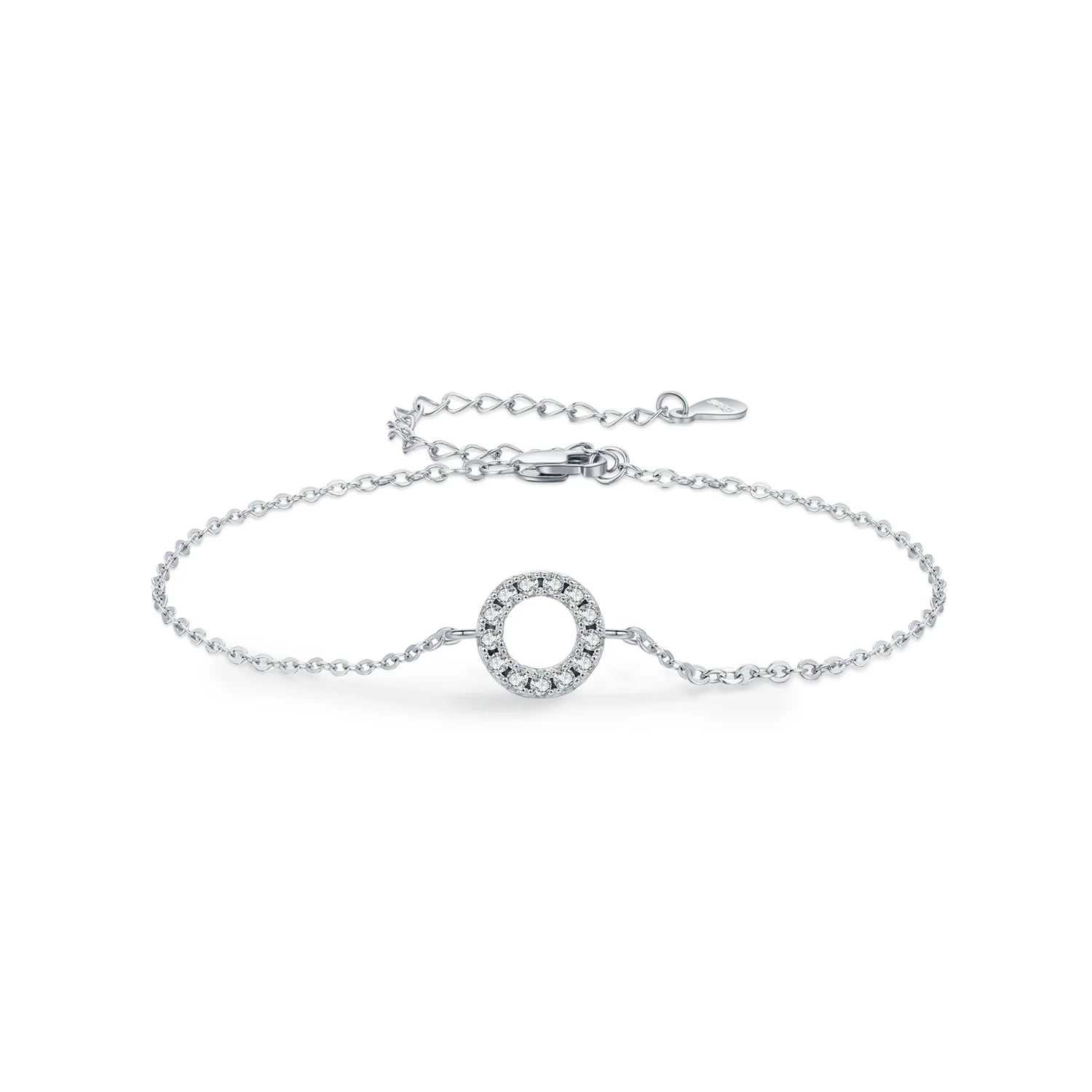Exquisite Simple Halo Charm Bracelet 925 Sterling Silver Round Circle D Color VVS Clarity Moissanite Chain Bracelet for Women