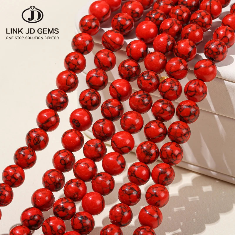 JD GEMS 4/6/8/10/12mm Semi Precious Gemstone Natural Synthetic Red Turquoises Beads Round Loose Stone Beads for Jewelry Making