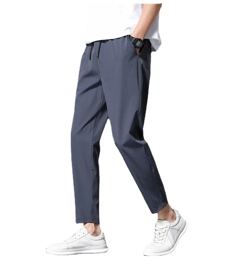 Men's Summer Casual Mesh Fitness Pants Sports Quick-Drying Breathable Ice Silk Straight Pants