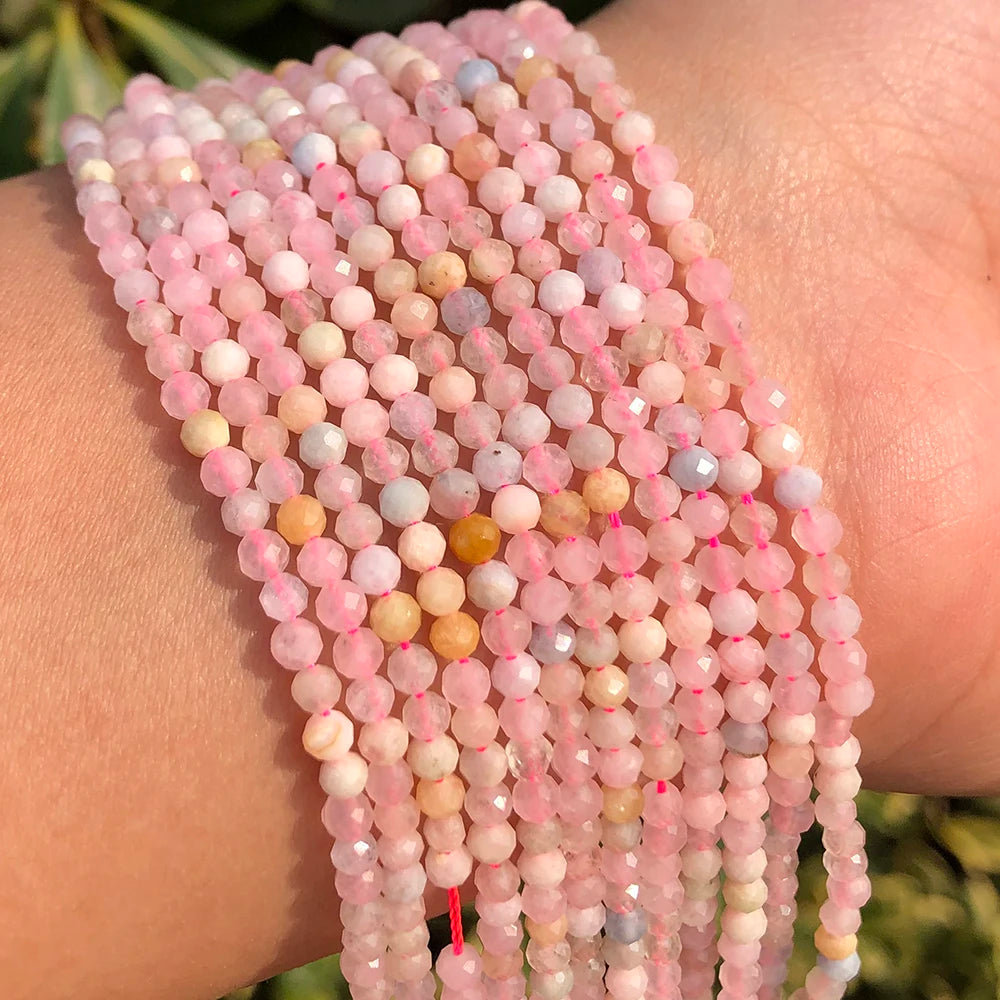 2/3mm round Faceted Natural Colorful Morganite Beads Loose Stone Beads for DIY Jewelry Making Bracelet