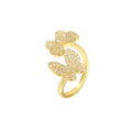 Luxury Real Gold Plated CZ Cubic Zirconia Double Butterfly Rings Bling 925 Sterling Silver Butterfly Open Ring