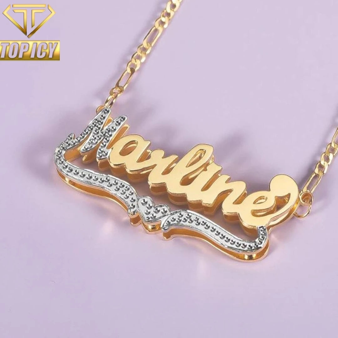 Double Plated Initial Custom Cartoon Name Necklaces Gold Plated Personalized Custom Nameplate Necklace MegaBDM