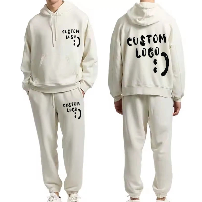 Factory High Quality Casual Knit Pullover Sweatshirt Hoodie Sweatpants Set Custom Logo Heavyweight Jogging Set Tracksuit